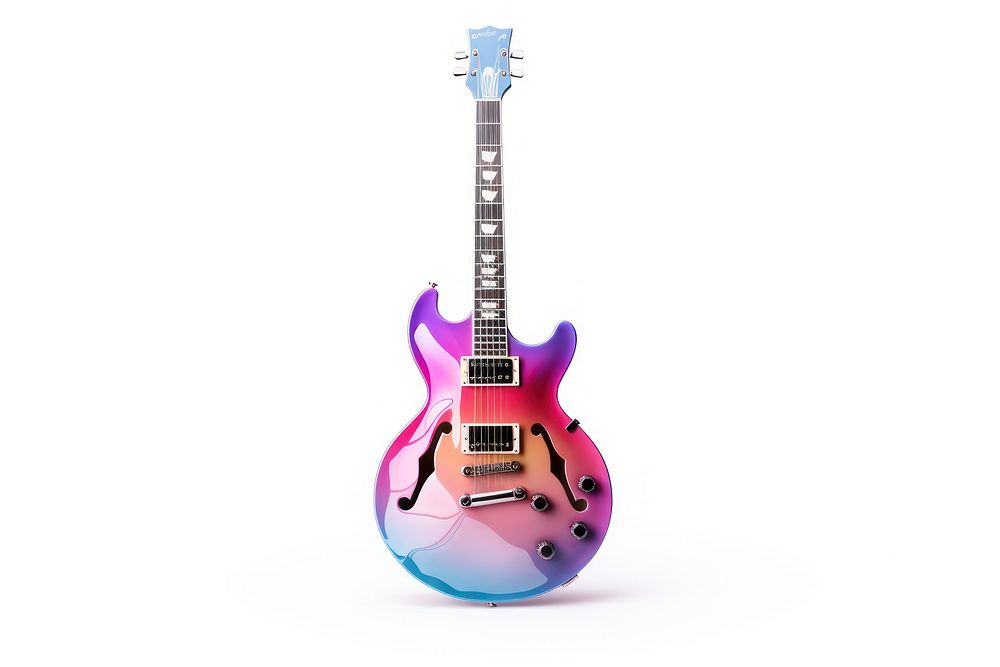 A guitar icon iridescent white background magenta string.