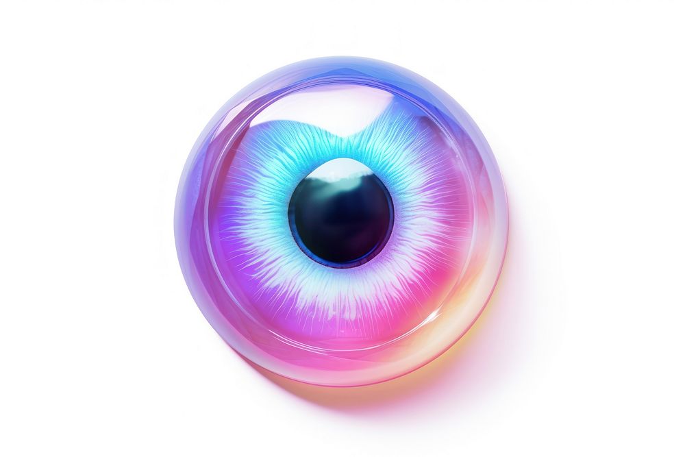A eye icon iridescent jewelry iris white background.