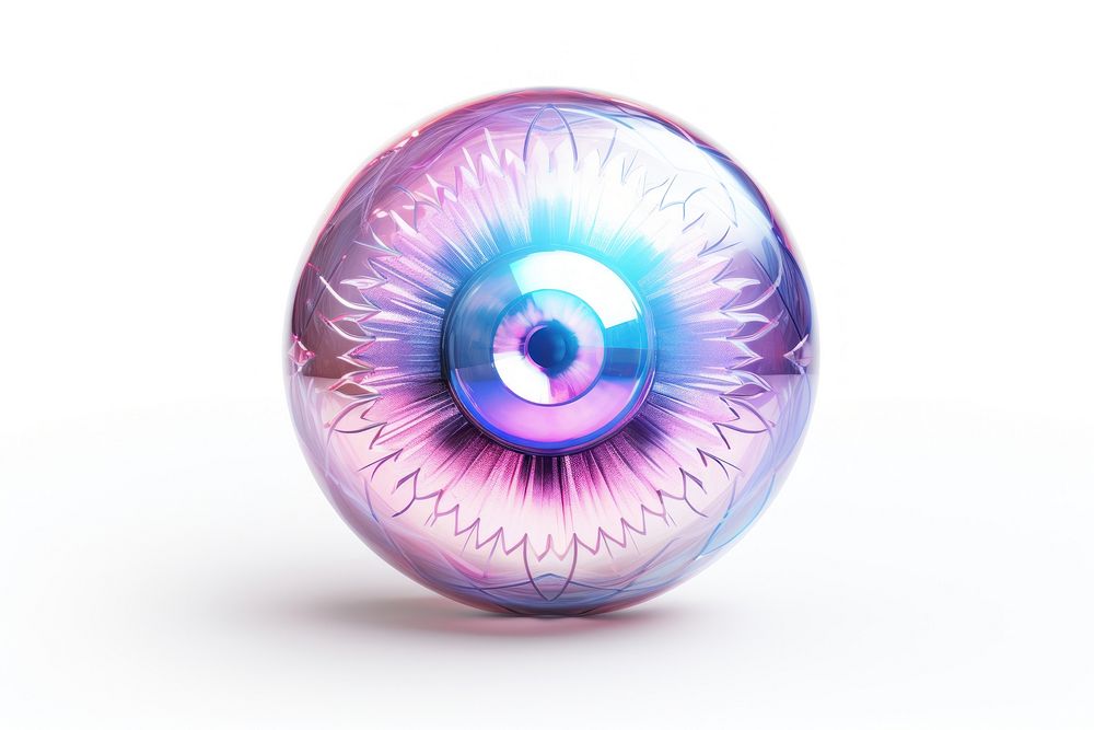 A eye icon iridescent sphere iris white background.