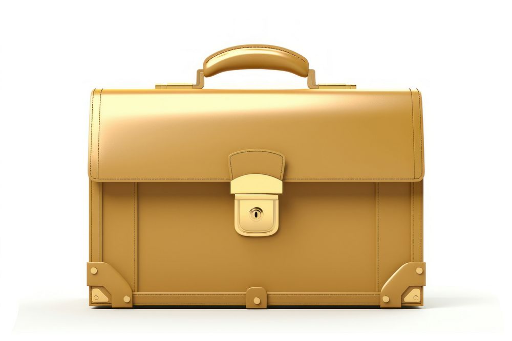 Briefcase gold bag white background.