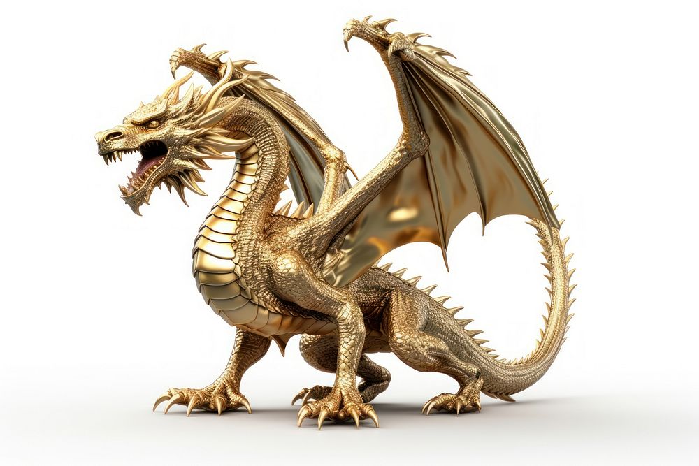 Dragon animal gold white background.
