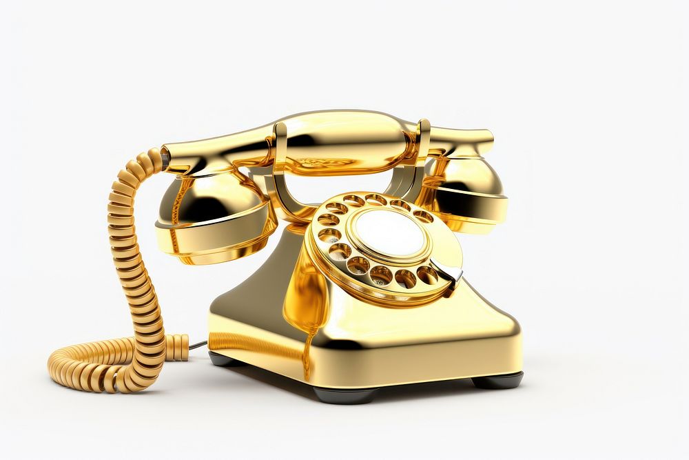 Phone gold white background rotary phone.