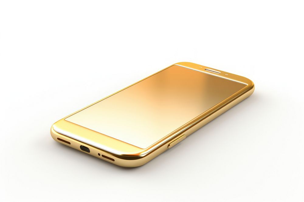 Gold phone white background portability.