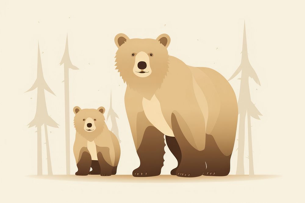 Bear and cub wildlife mammal animal.