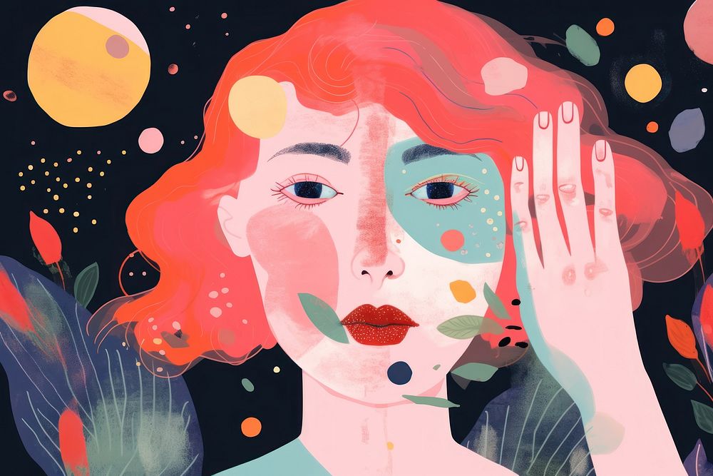Woman skincare collage painting art representation. AI generated Image by rawpixel.