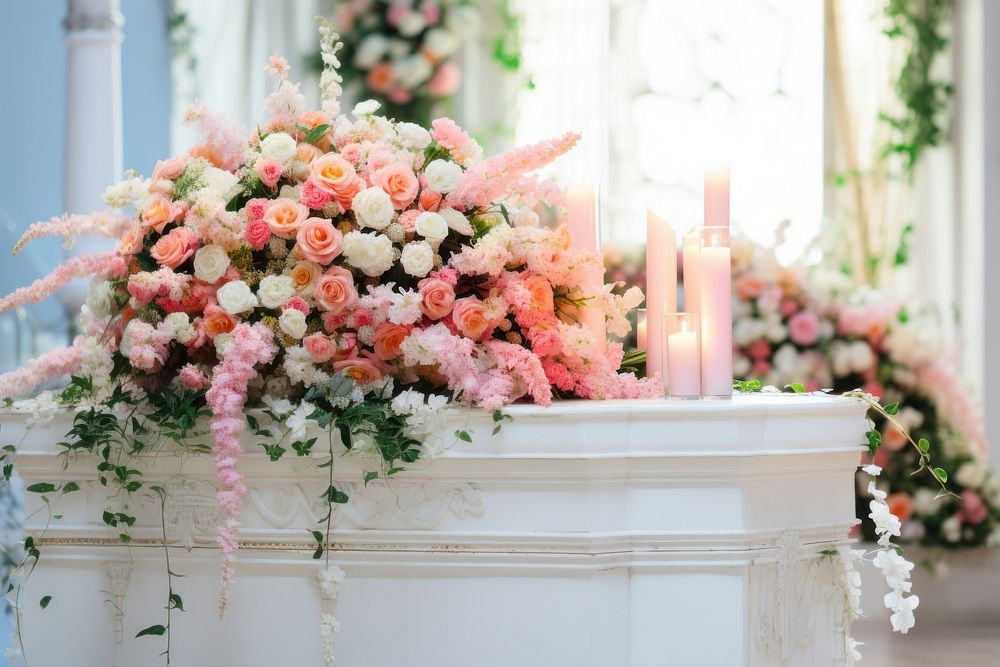 Coffin decorated candle flower ceremony.