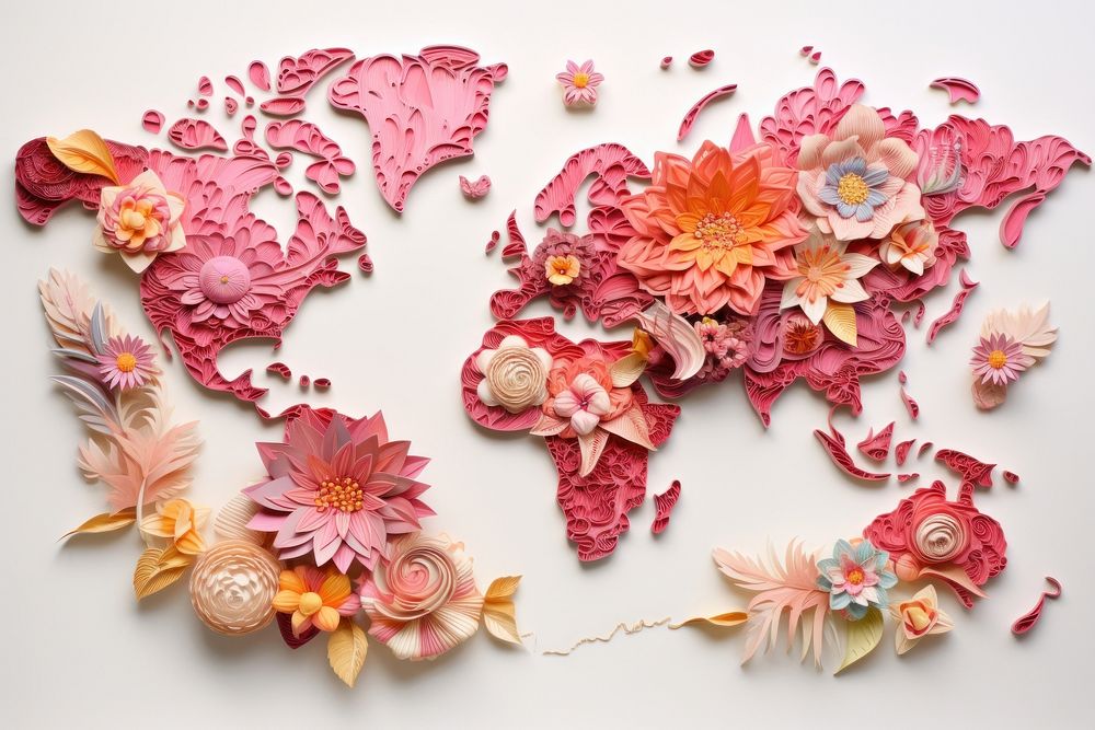 Flowers on a world map pattern petal pink.