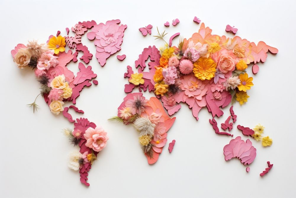 Flowers on a world map petal plant pink.