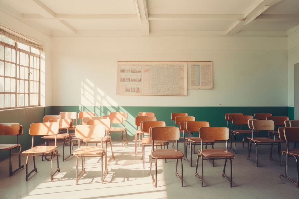 A classroom architecture furniture building.