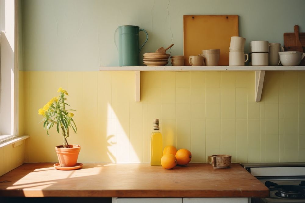 A minimal kitchen furniture shelf table.