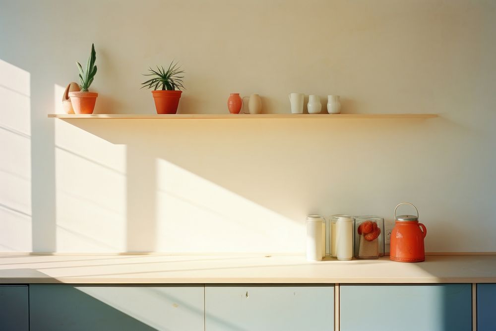 A minimal kitchen furniture shelf architecture.