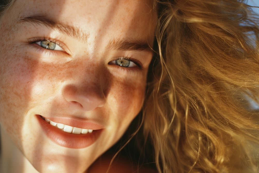 Closeup female face skin photography portrait.