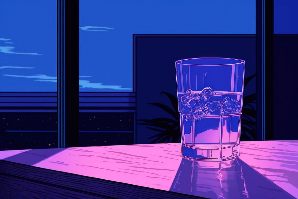 A glass lighting purple drink.
