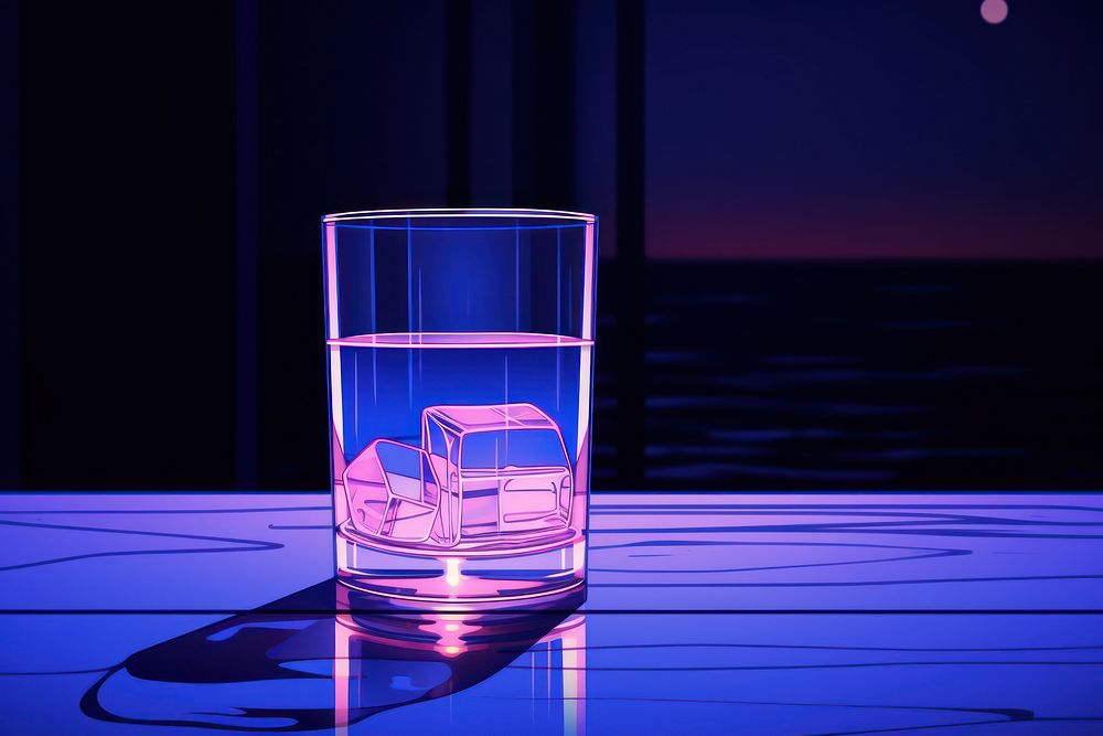 A glass purple blue illuminated.