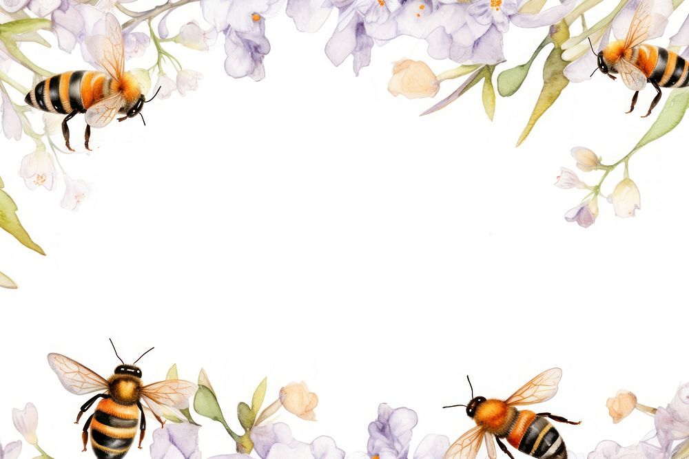 Painting bees border nature insect animal.