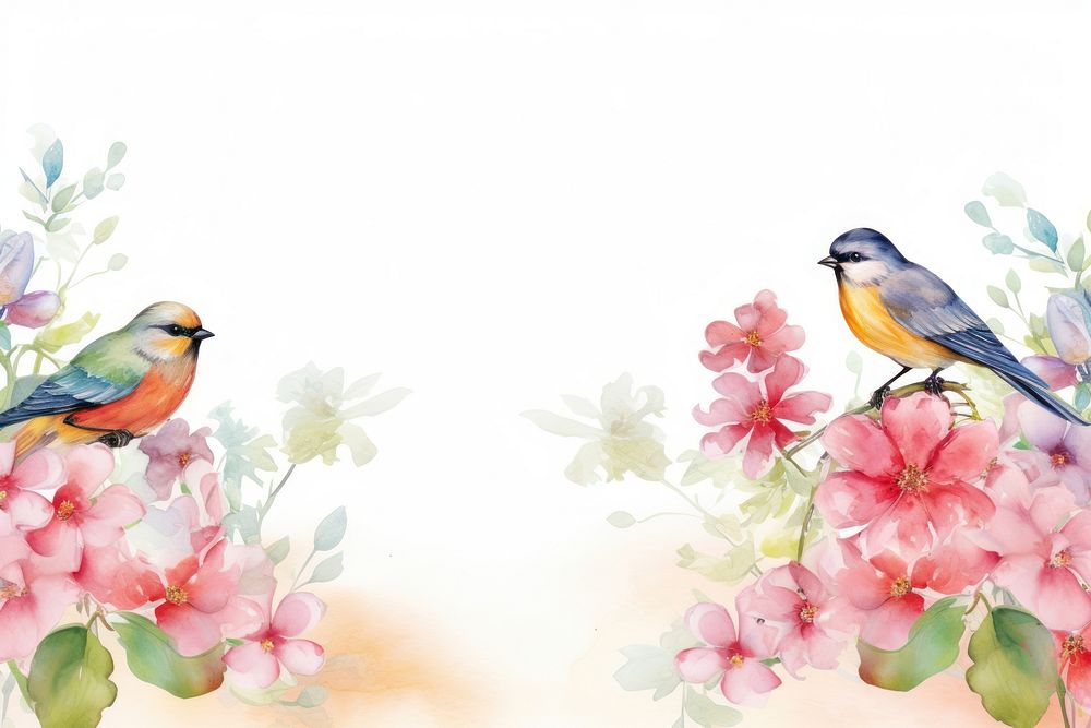 Painting birds border nature animal flower.