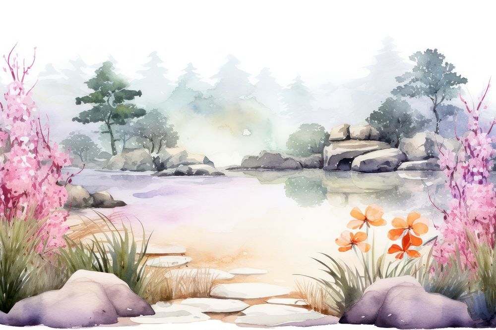 Zen garden landscape outdoors painting.