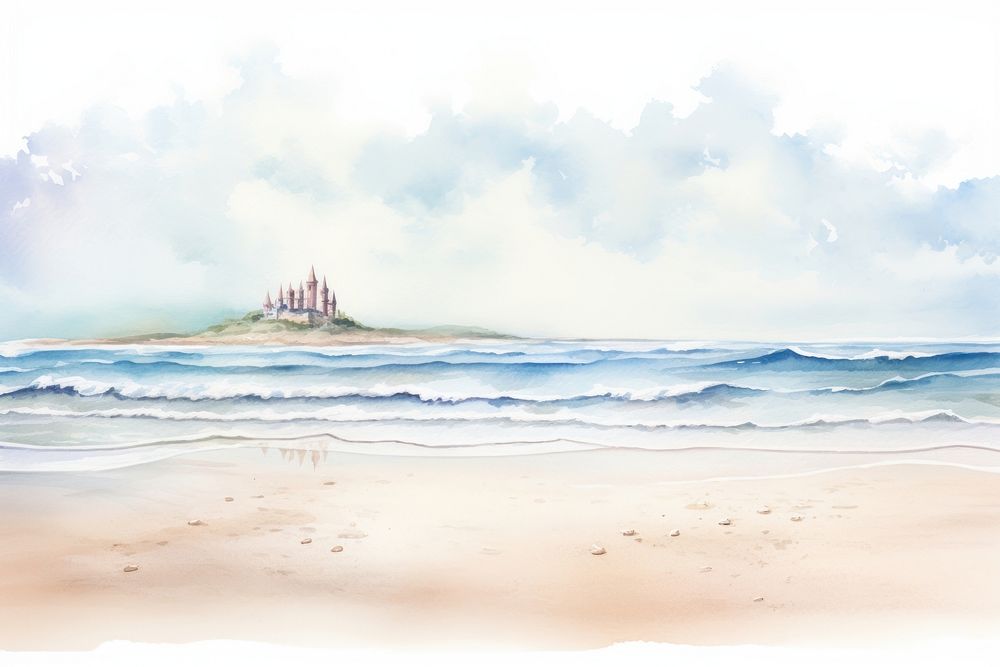 Beach with sand castle landscape outdoors painting.