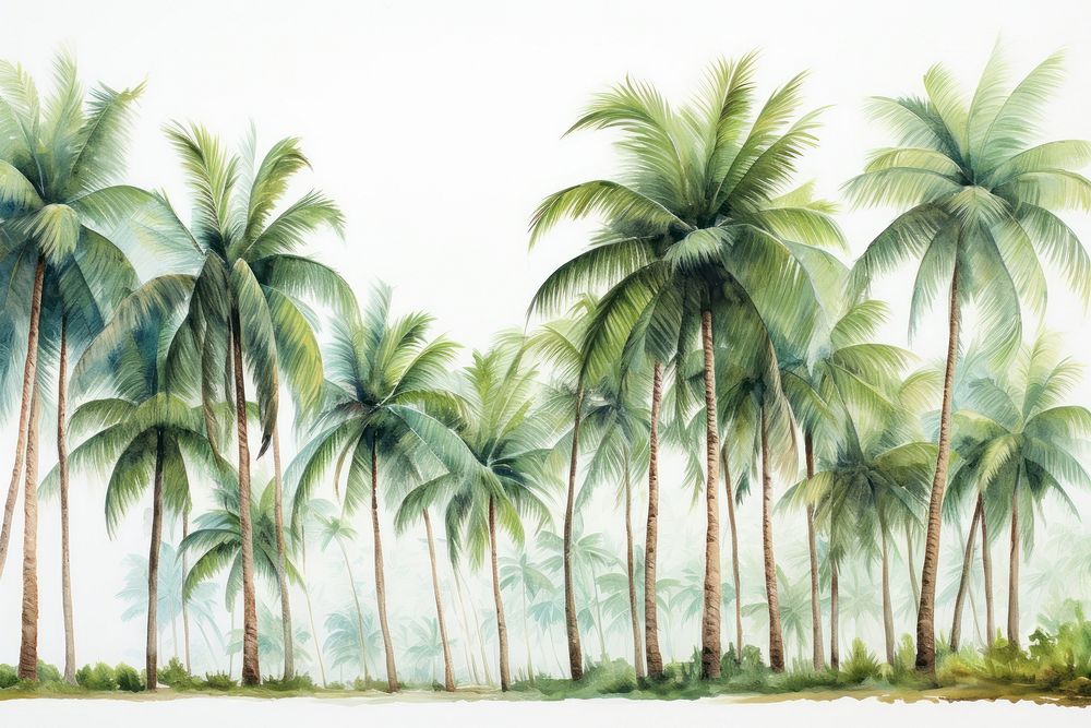Painting of coconut trees nature landscape outdoors.