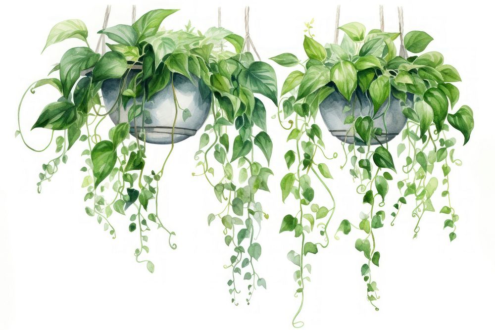 Painting of hanging botanical nature plant leaf.