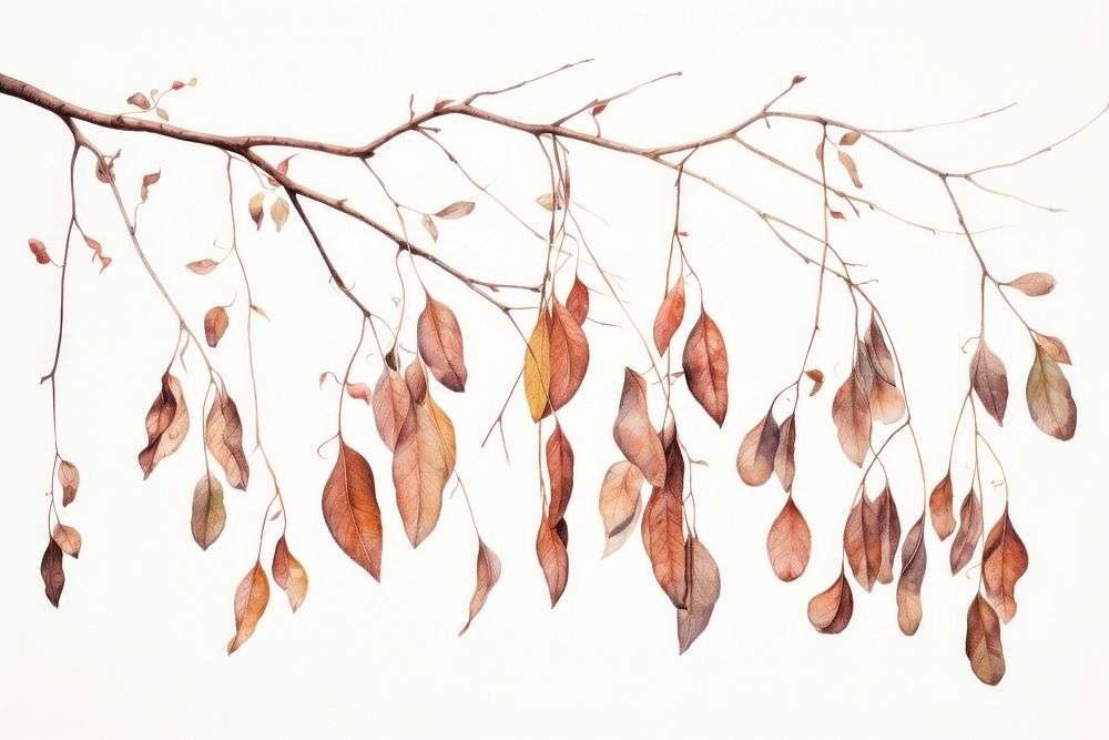 Painting of hanging dry botanical nature plant leaf.