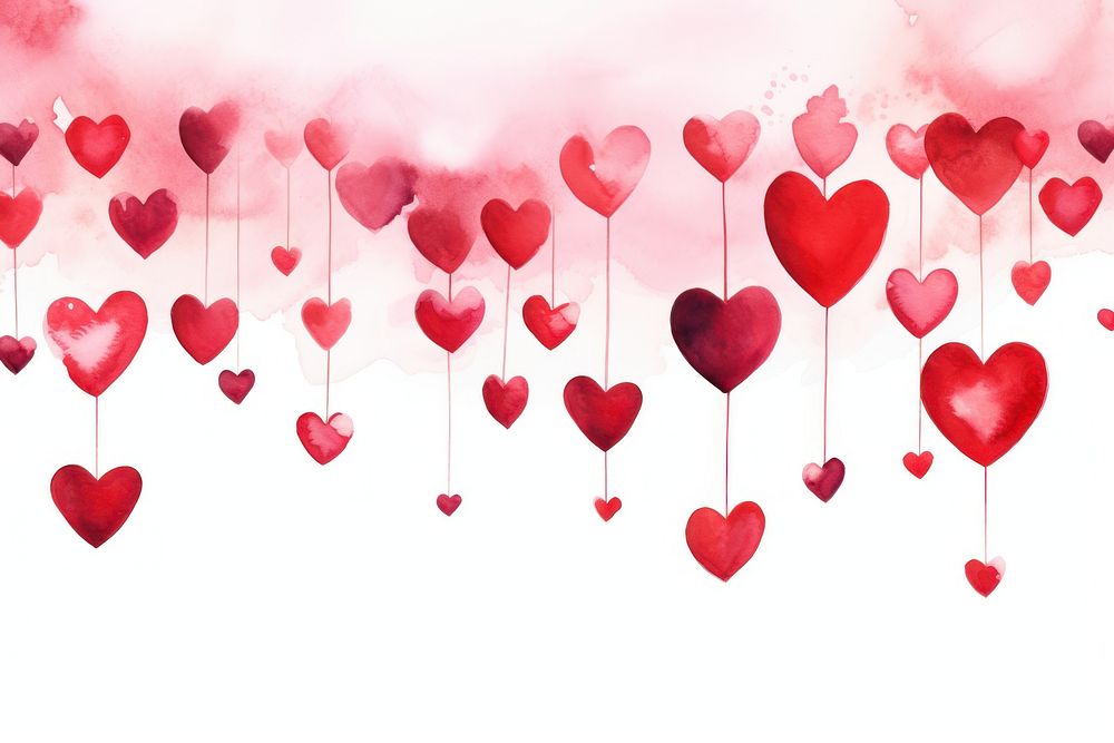 Painting of hanging red hearts backgrounds celebration decoration.