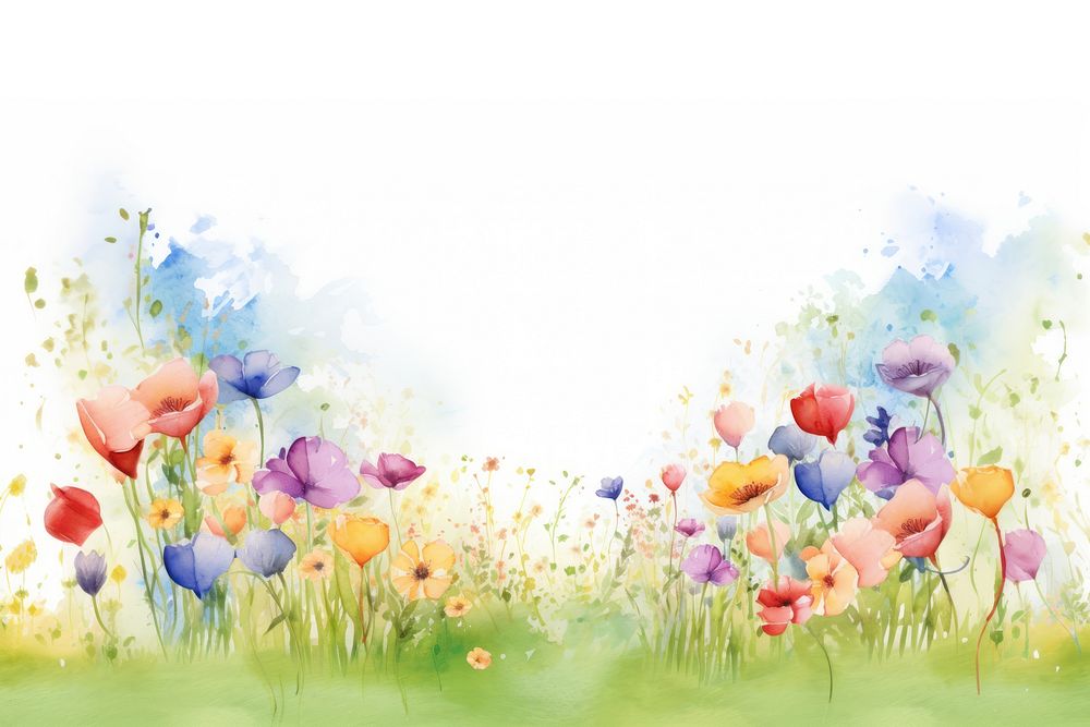 Spring flowers top border outdoors painting nature.