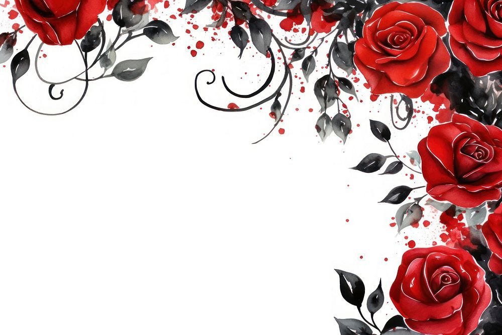 Painting red black roses border pattern flower nature.