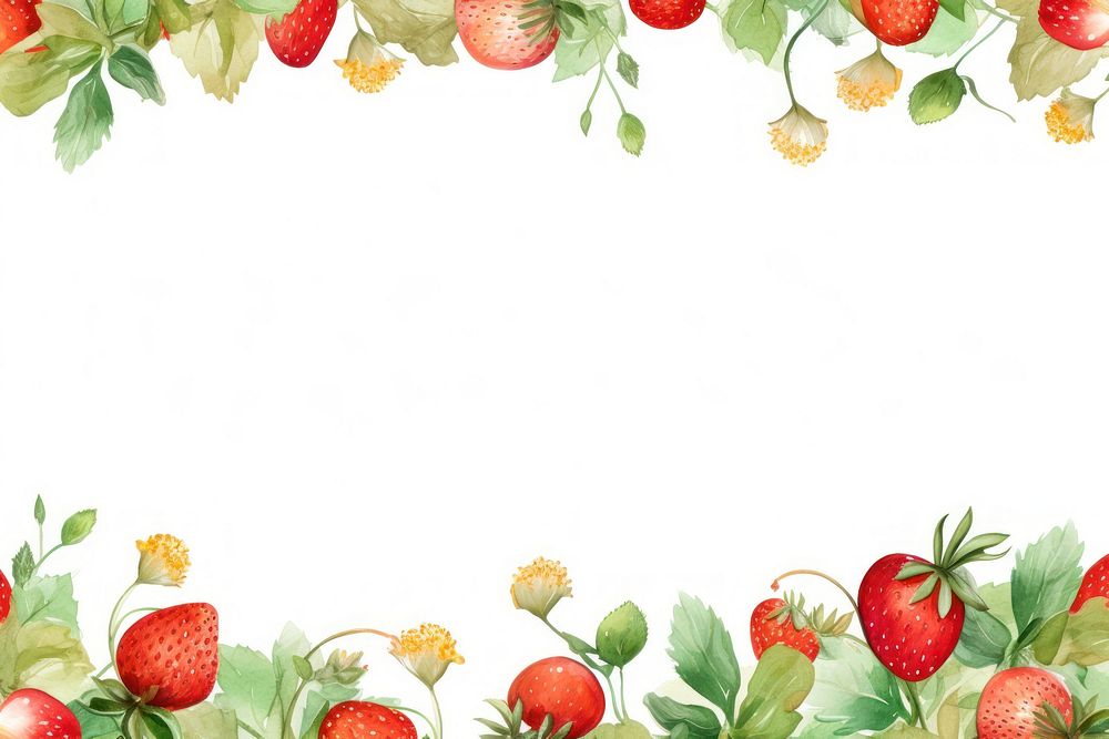 Painting strawbwerrys border strawberry fruit plant.
