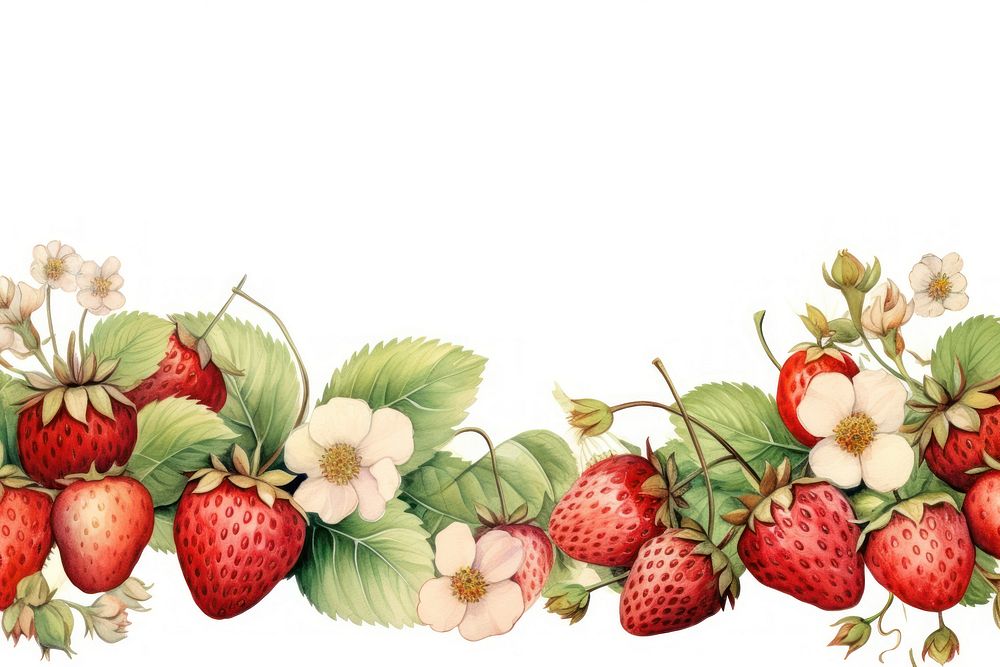 Painting strawbwerrys border strawberry fruit plant.