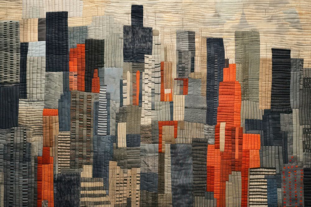 City landscape quilt art.