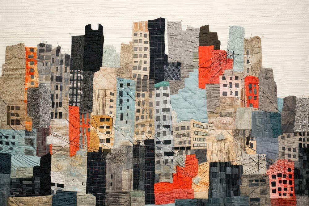 Buildings quilt quilting collage.