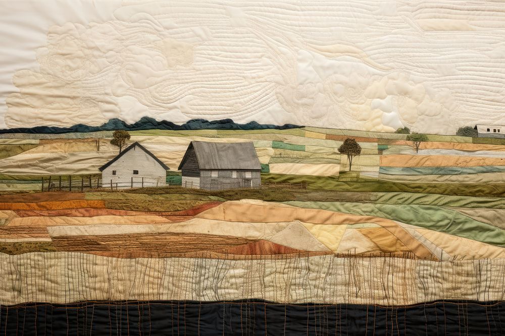 Farm landscape quilting art.