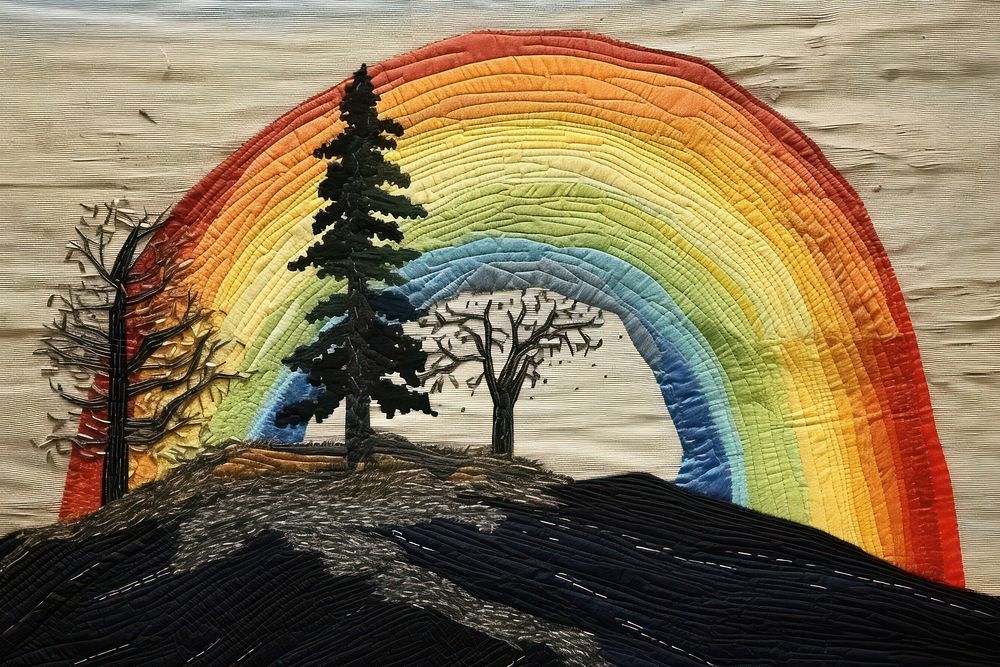 Rainbow landscape outdoors painting.