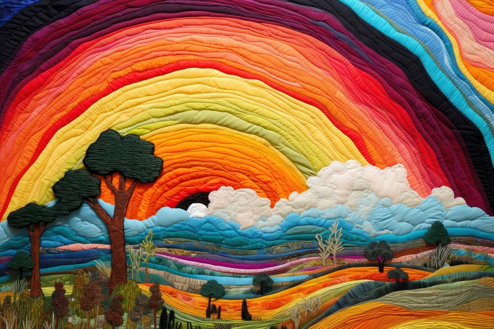 Rainbow landscape painting outdoors.