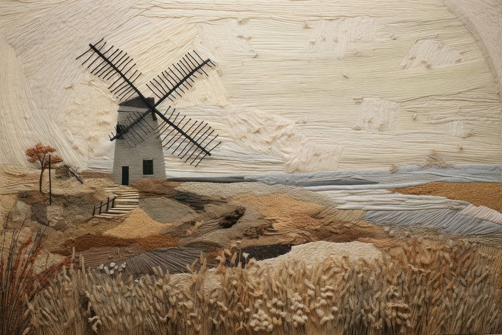 Windmill landscape painting art.