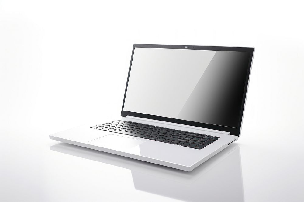 A laptop computer white white background.