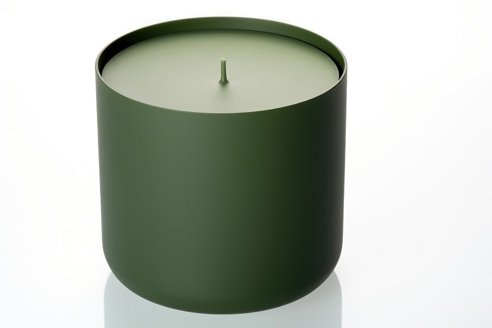 Ceremic candle jar in army green cylinder white background lighting. AI generated Image by rawpixel.
