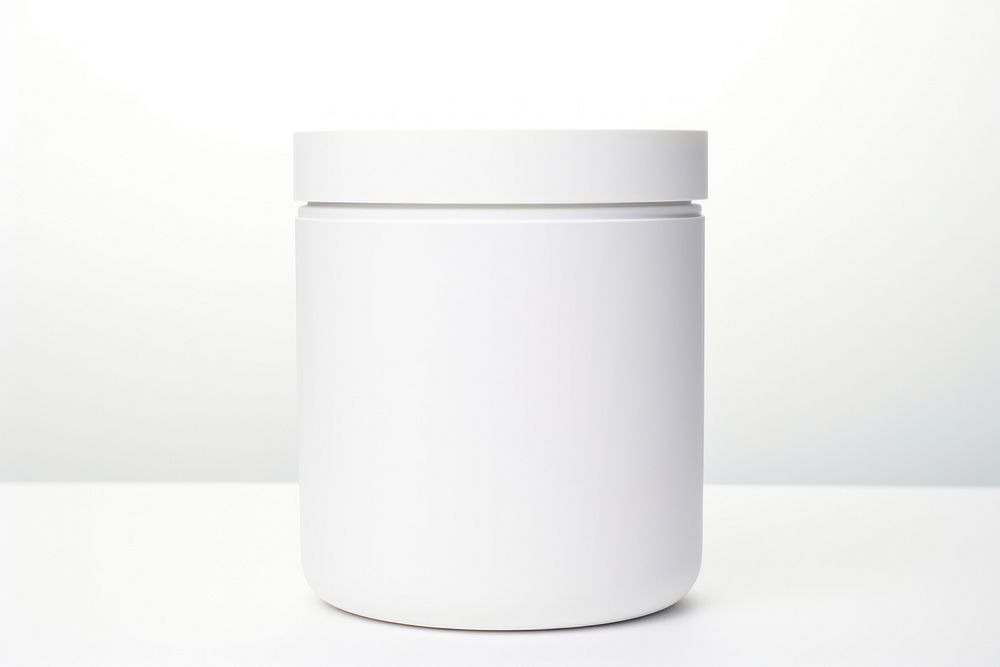 Ceremic jar in white cylinder white background drinkware. AI generated Image by rawpixel.