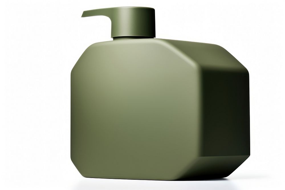 Ceremic SHAMPOO BOTTLE in army green bottle white background container. AI generated Image by rawpixel.