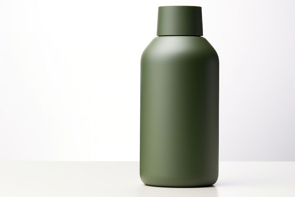 CeremicSHAMPOO BOTTLE in army green bottle white background drinkware. AI generated Image by rawpixel.