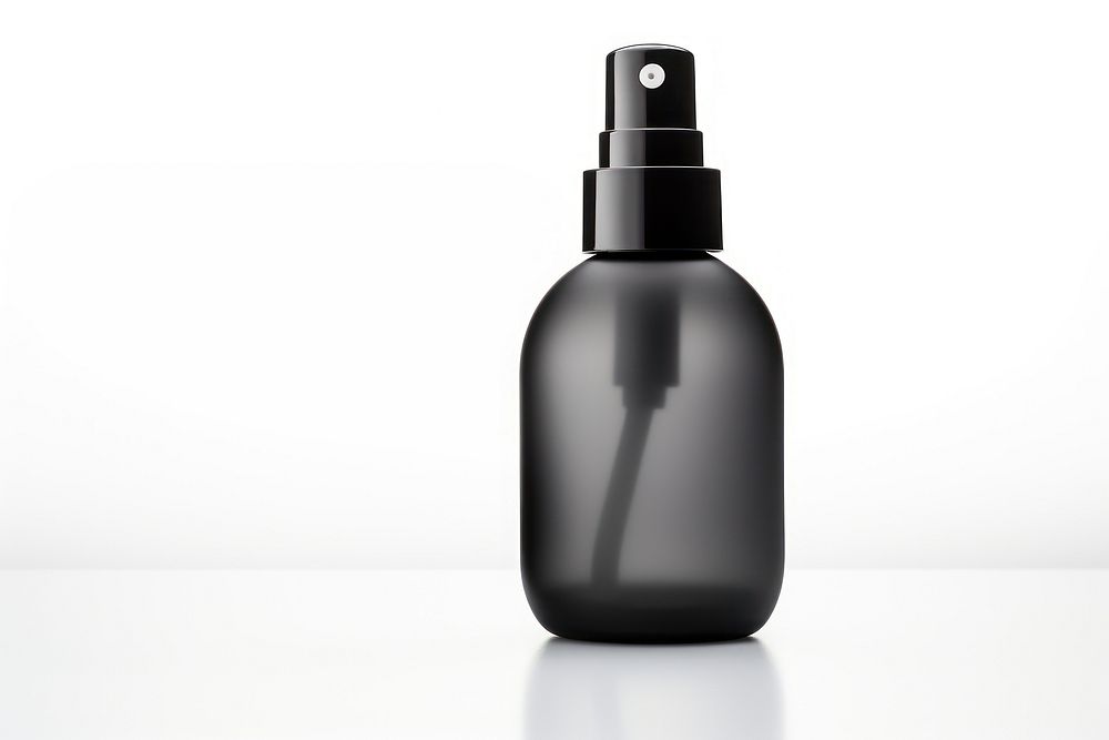 Cosmetic bottle with a pump in black cosmetics perfume white background. AI generated Image by rawpixel.