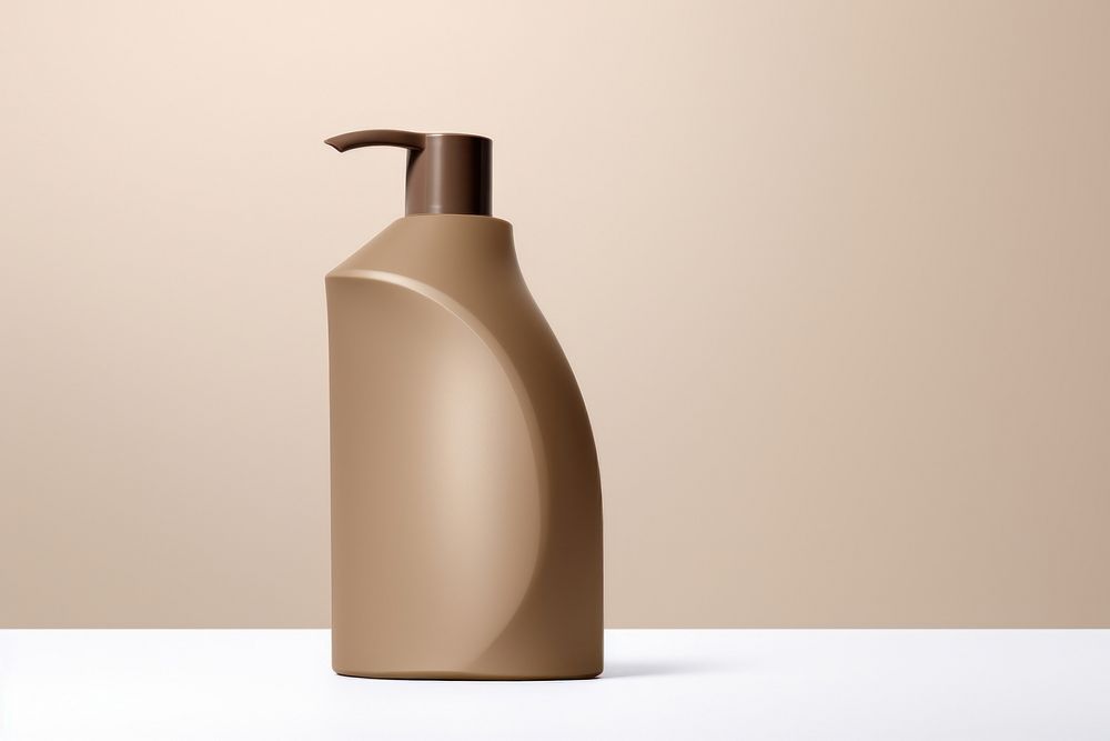 Transparent-Opaque SHAMPOO BOTTLE with pump in tea brown color bottle simplicity container. AI generated Image by rawpixel.