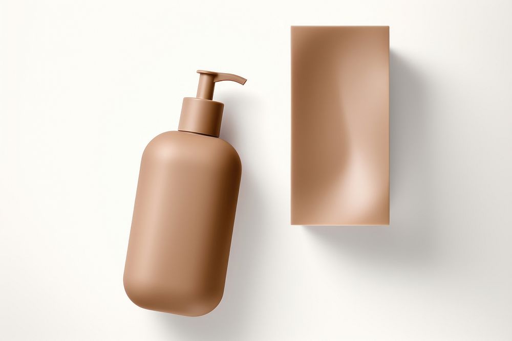 Transparent-Opaque SHAMPOO BOTTLE with pump in tea brown color bottle simplicity white background. AI generated Image by…