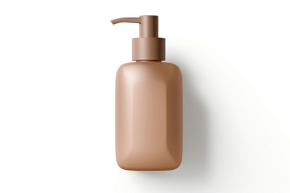 Transparent-Opaque SHAMPOO BOTTLE with pump in tea brown bottle simplicity white background. AI generated Image by rawpixel.