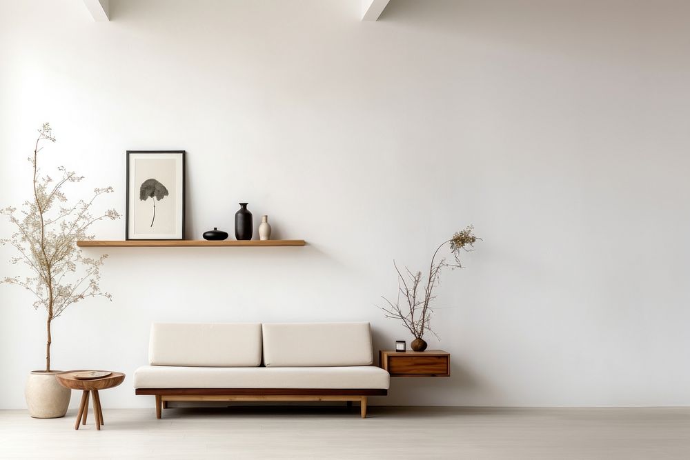 A living room wall architecture furniture.