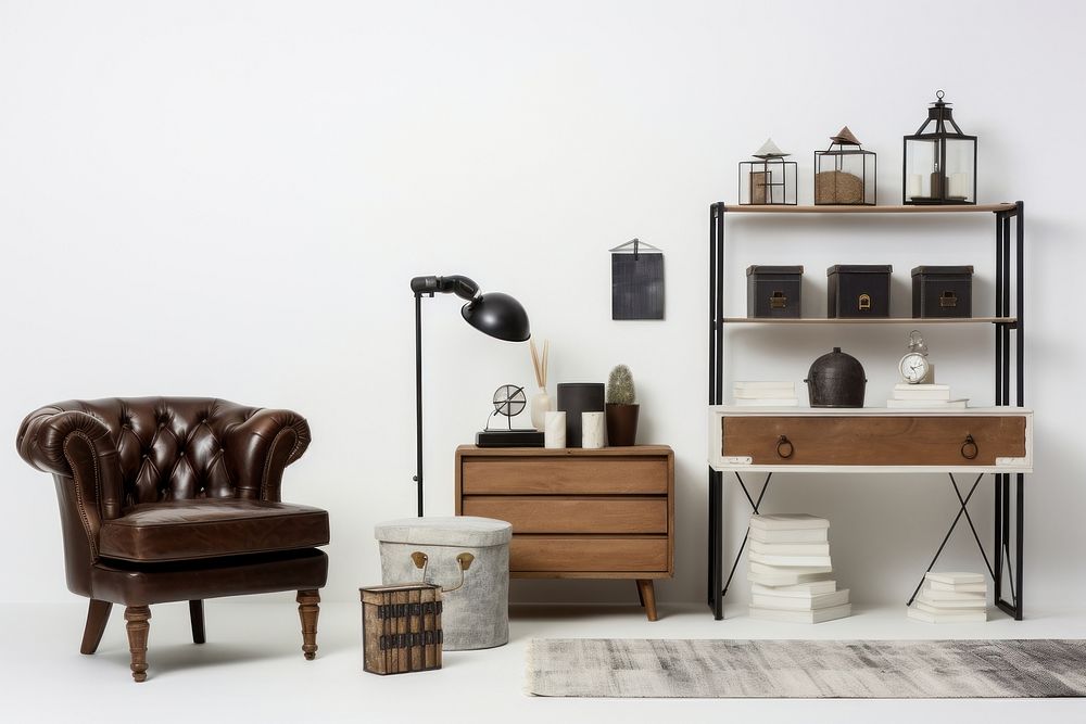 Eclectic Interior Design Style of a working room furniture armchair wall.