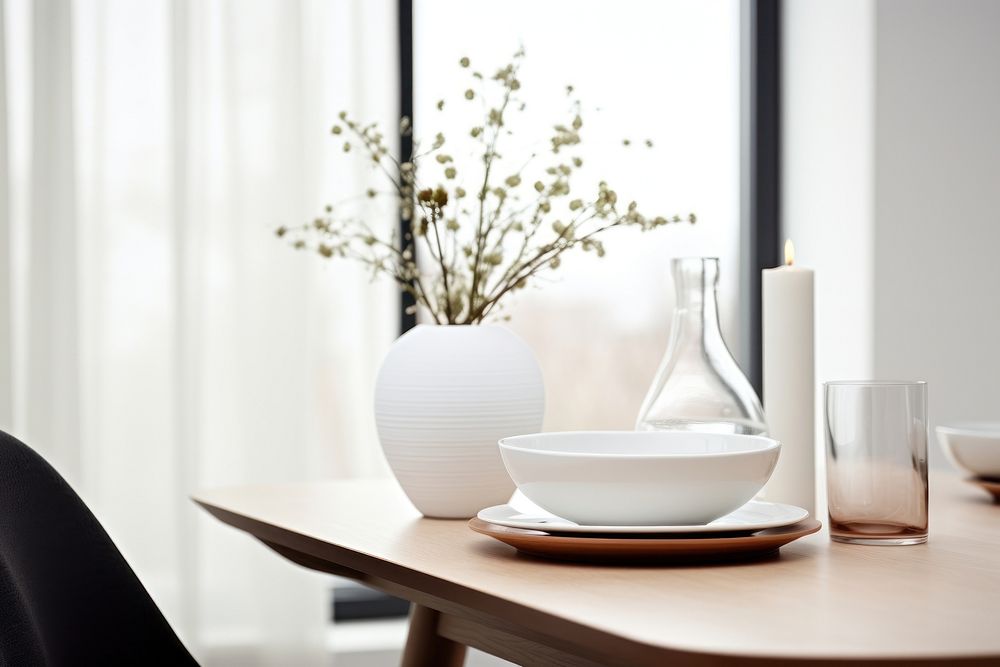 Scandinavian Interior Design Style a dinning furniture window table.