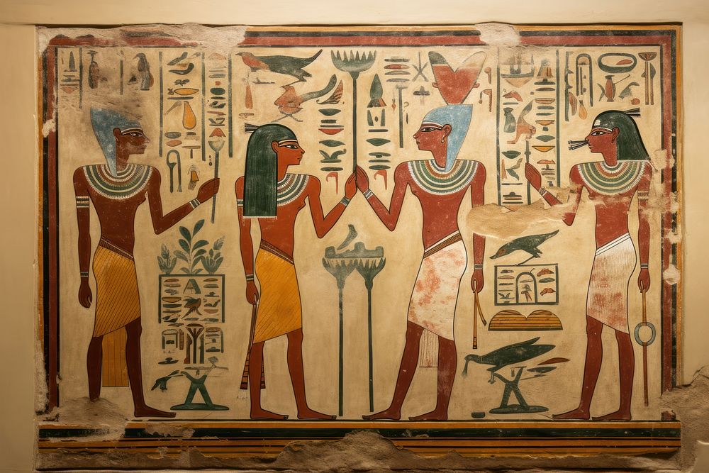 Bathroom hieroglyphic carvings painting wall art.