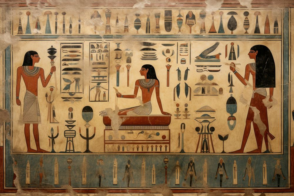 Bathroom hieroglyphic carvings archaeology painting art.